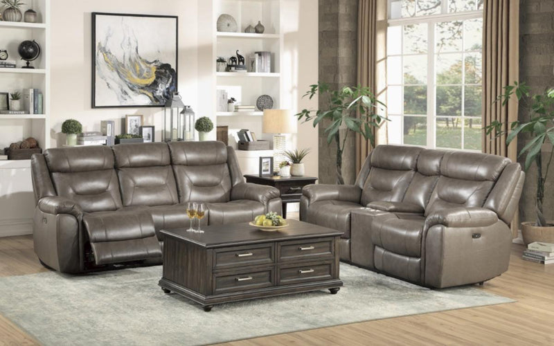 Danio Power Double Reclining Loveseat with Power Headrests in Brownish Gray 9528BRG-2PWH