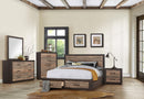 Miter King Platform Bed with Footboard Storage in Rustin Mahogany & Dark Ebony 1762K-1EK*