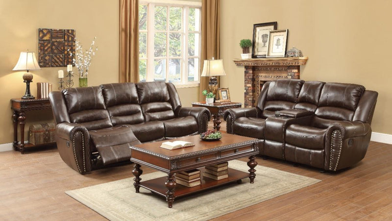 Center Hill Double Reclining Sofa in Dark Brown 9668BRW-3